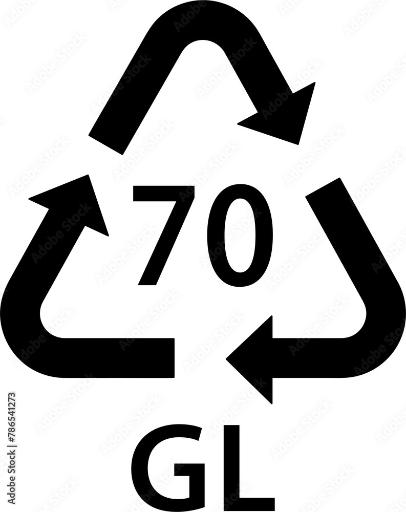 glass recycling code GL 70, mixed glass recycle symbol, identification code, black filled icon glass recycling code GL 70, mixed glass recycle symbol, identification code, black filled icon