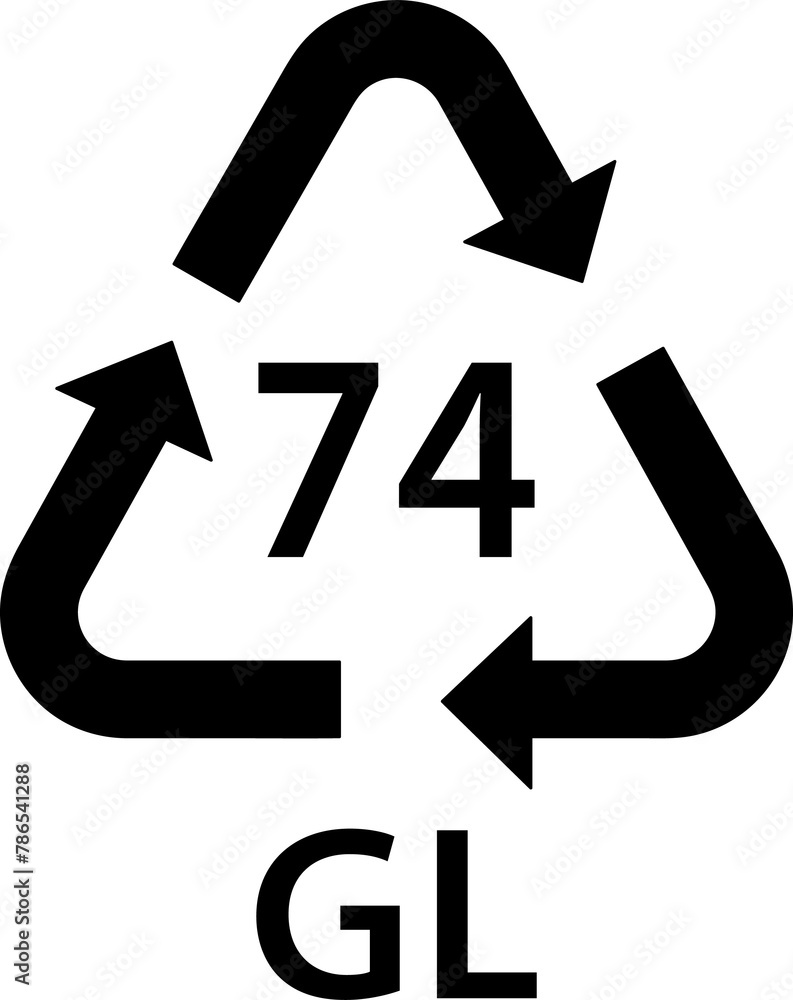 glass recycling code GL 74, light sort glass symbol, recycling sign, identification code, package waste black fill icon glass recycling code GL 74, light sort glass symbol, recycling sign, identification code, package waste black fill icon