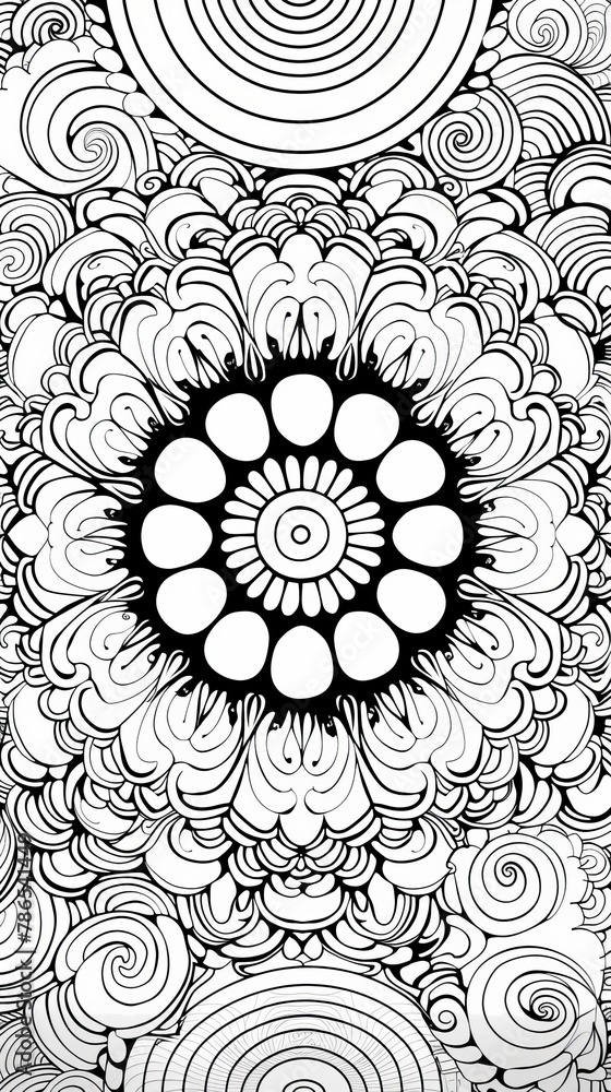 Patterns: A coloring book page featuring a intricate mandala design Patterns: A coloring book page featuring a intricate mandala design