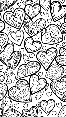 Patterns (seamless): A coloring book page with a seamless pattern of hearts