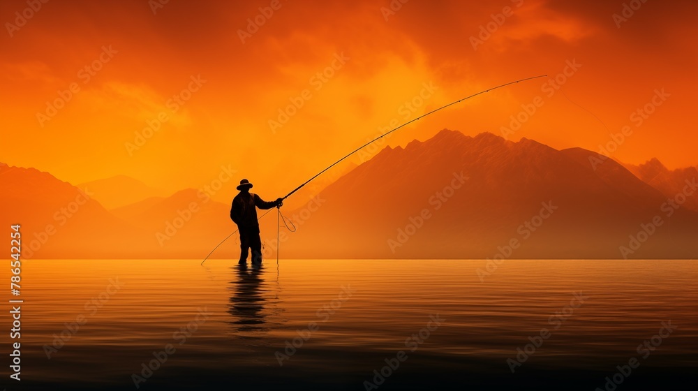 fisherman in the sea Created with Generative AI technology.