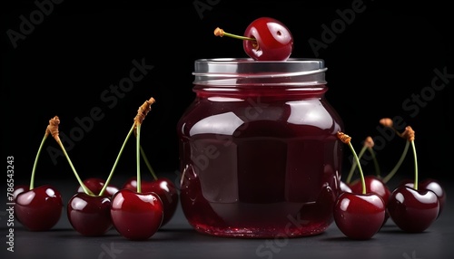 cherry jam jar isolated on black background