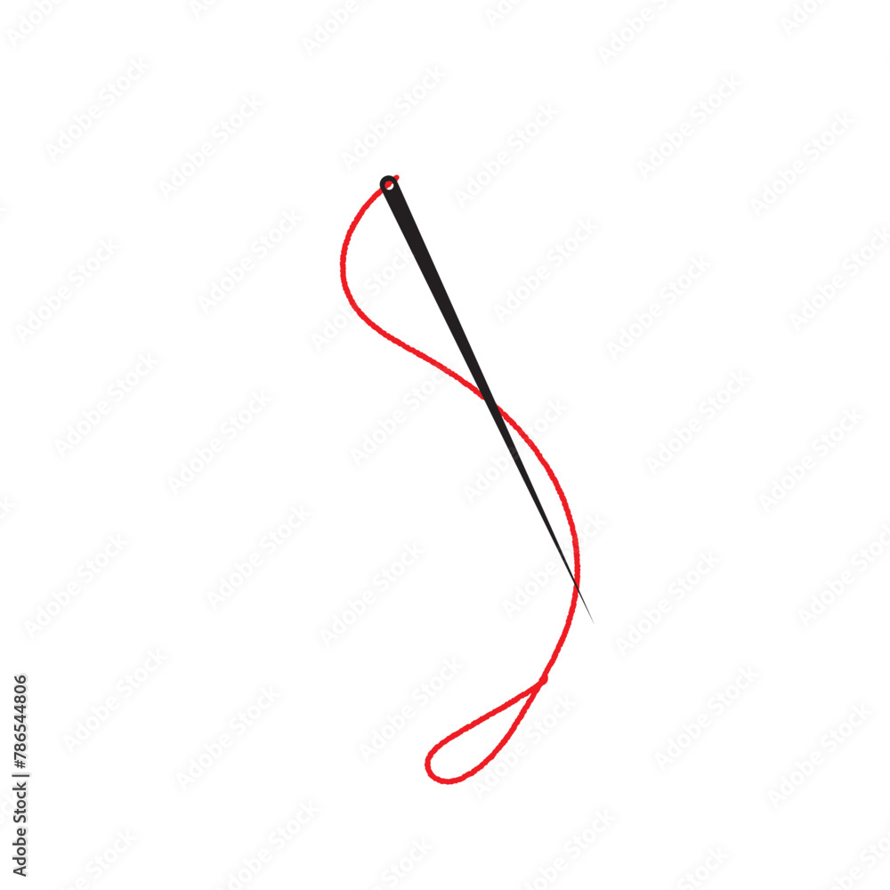 Sewing needle with a long red thread.Vector needle icon on a white background.Vector illustration Sewing needle with a long red thread.Vector needle icon on a white background.Vector illustration