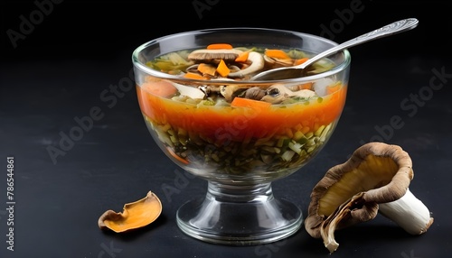 vegetable vegetarian soup with dried mushrooms