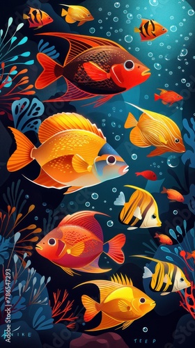 A colorful fish painting with a blue background
