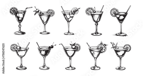 Cocktail set, hand drawn illustrations