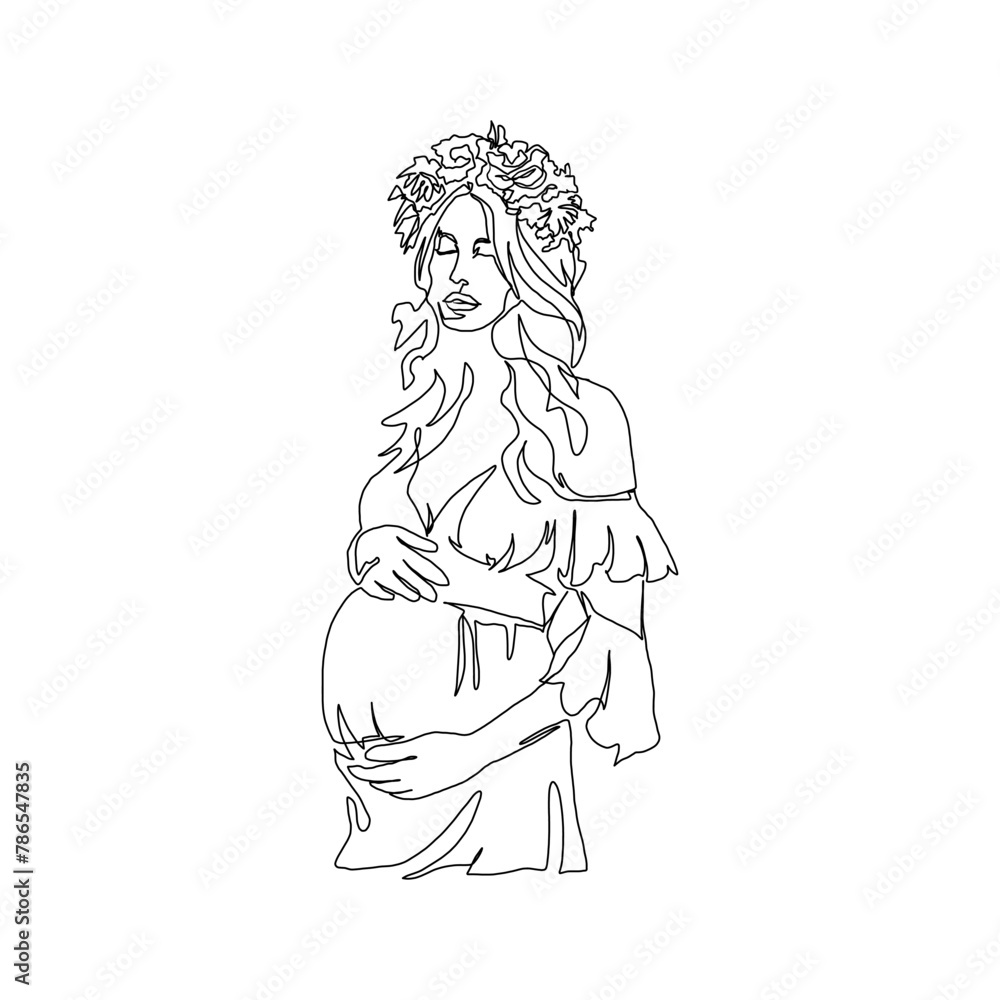 Continuous Line Art of Motherhood, Love pregnant, Happy Mother day card, one line drawing, parent and child silhouette hand drawn. Vector illustration