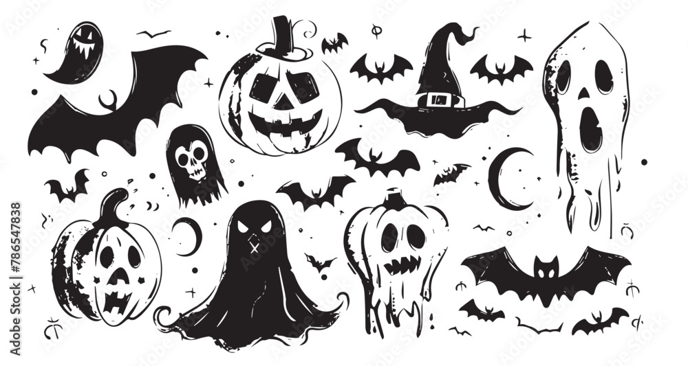 Halloween set, hand drawn style.
Halloween set, hand drawn style.