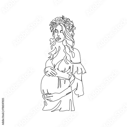 Continuous Line Art of Motherhood  Love pregnant  Happy Mother day card  one line drawing  parent and child silhouette hand drawn. Vector illustration