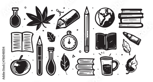 back to school set, hand drawn style