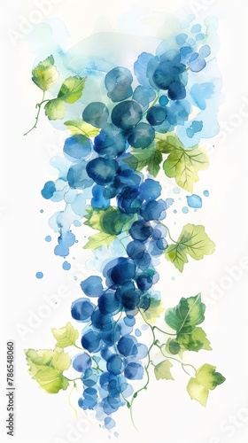 A painting of grapes with blue and green colors