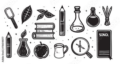 back to school set, hand drawn style