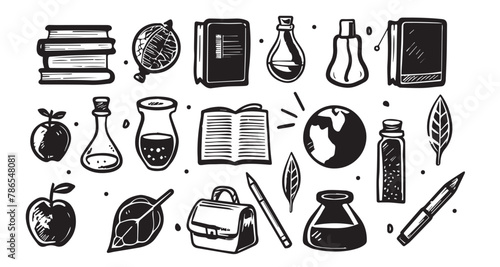 back to school set, hand drawn style