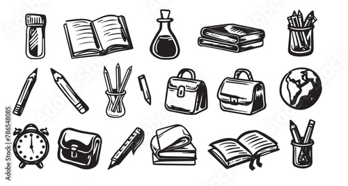 back to school set, hand drawn style