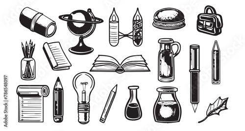 back to school set, hand drawn style