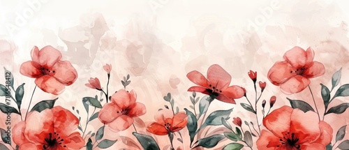 A watercolor painting of a field of red flowers photo