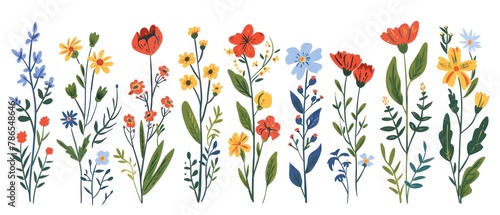 A row of flowers with a variety of colors and sizes