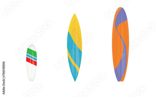 Surfing board vector set. Surfboard summer elements in colorful pattern design isolated in white background. Vector illustration summer surfing board elements collection.