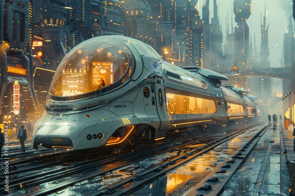 Concept art of a city powered by hydrogen energy, Sci-fi train station bathed in neon glow, futuristic train ready for departure amidst a bustling, rainy metropolis, pedestrians strolling by,. Concept art of a city powered by hydrogen energy, Sci-fi train station bathed in neon glow, futuristic train ready for departure amidst a bustling, rainy metropolis, pedestrians strolling by,.