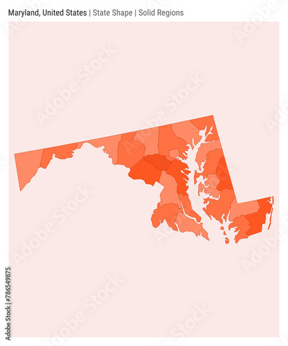 Maryland, United States. Simple vector map. State shape. Solid Regions style. Border of Maryland. Vector illustration.