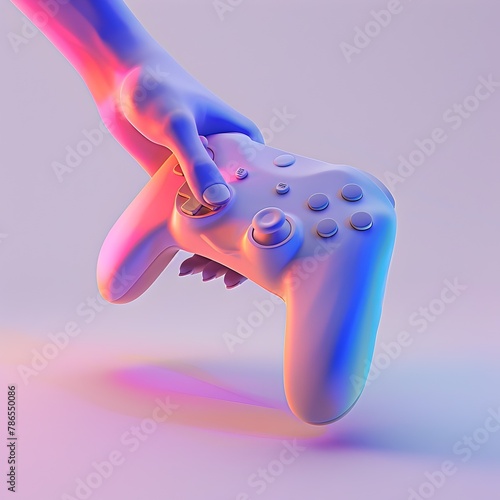 Minimalist Gaming Experience:A Gamer's Hand Poised Over a Vibrant Digital Controller