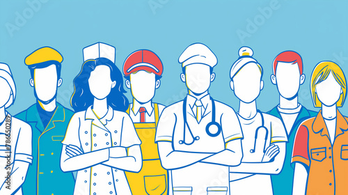 People of different professions together outline illustration, People of different professions, worker of different profession, workers, labor day, workers day, professional workers, workers