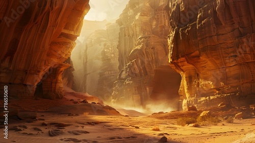 Mysterious Desert Passage:A Sprawling Sandstone Landscape Revealing a Hidden Entrance to Ancient Forgotten Ruins