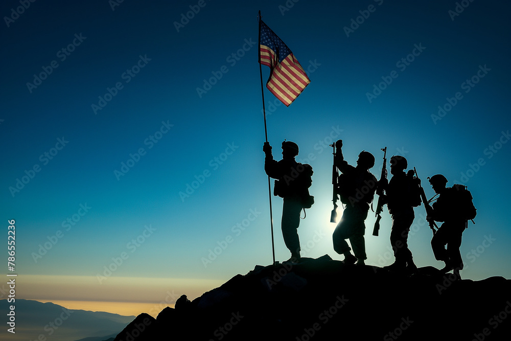 Solider Rising Flag Silhouettes of soldiers raising the American flag, reminiscent of the ...