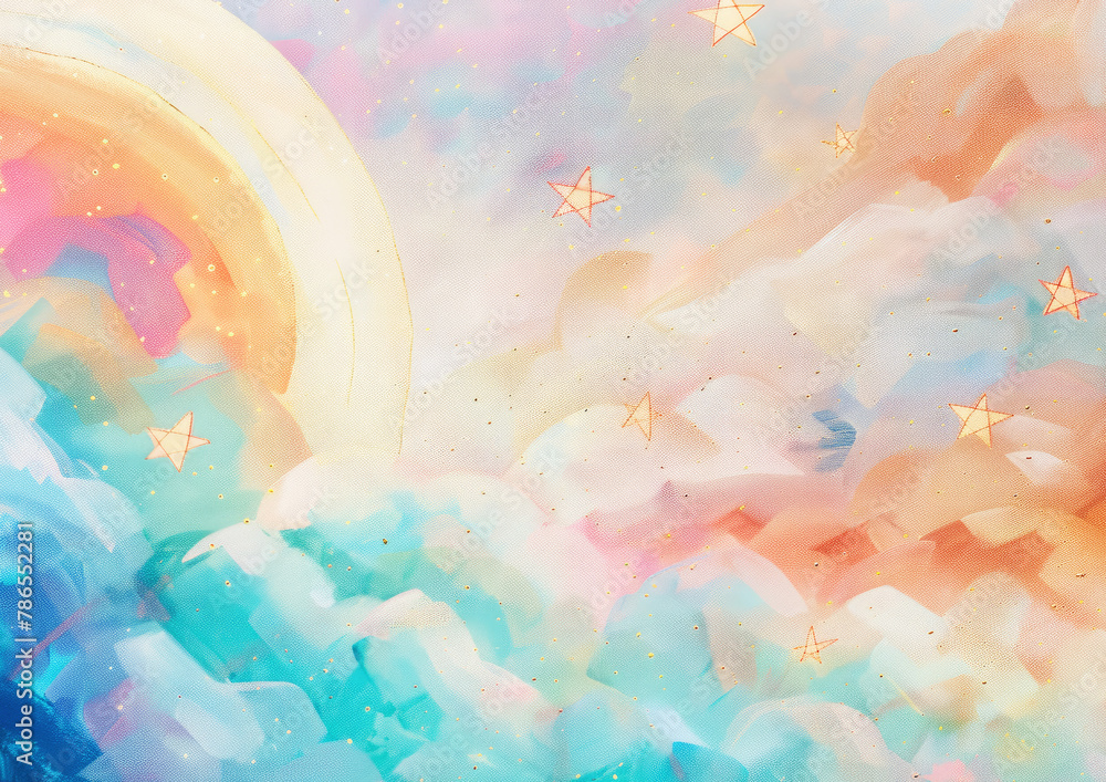 cute abstract background with clouds and stars in oilpaint style