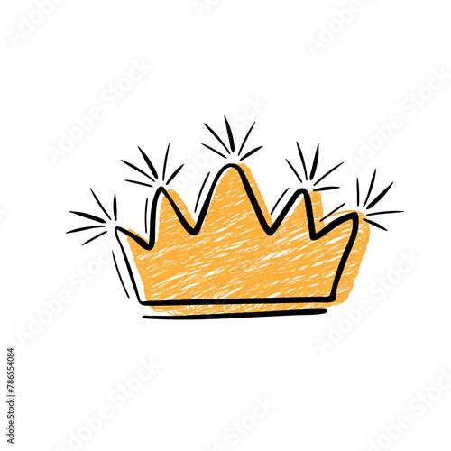 Handdrawn crown in brush stroke texture paint style.Crown doodle icon. Vector illustration