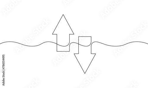 Continuous line drawing of arrow up and down. Illustration vector of arrow pointing. Business growth icon