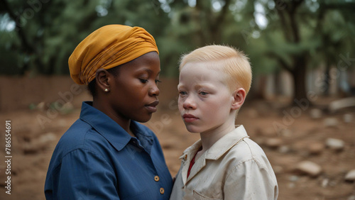 Black woman cares for an abandoned child with albinism