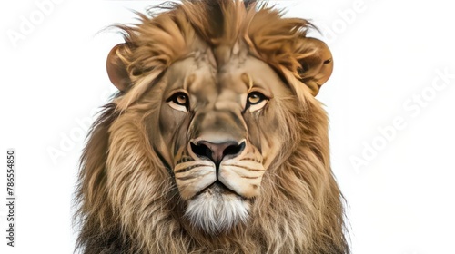 Portrait old lion wild animal standing isolated white background. AI generated image