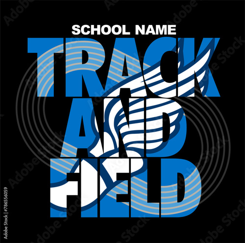 track and field team design with winged foot for school, college or league sports