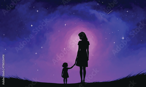 Happy Mother’s Day silhouette illustration, Mom hugs her children with happy Mom's day love ,concept of World teacher’s day and International Women's Day.