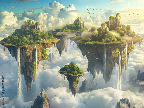 Surreal landscape with floating