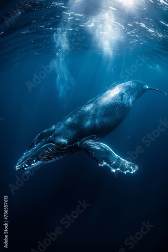 World Oceans Day. A floating whale underwater