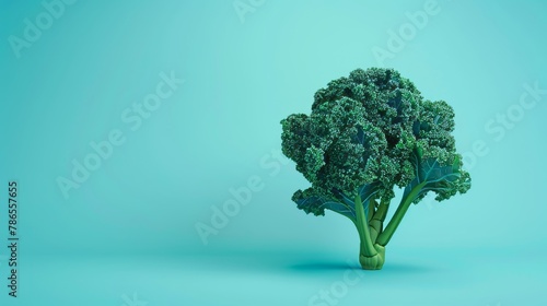 kale A photorealistic illustration against pastel blue background with copy space for text or logo, beautifully illuminated by studio lighting