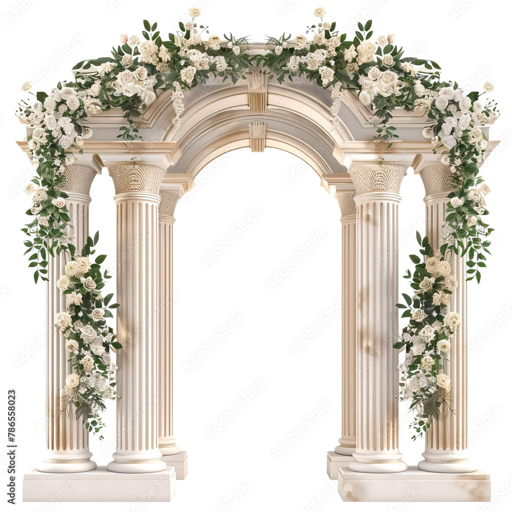 Naklejka premium A wedding arch with columns on transparent background, png 