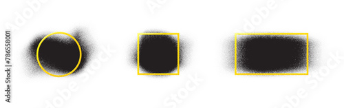 Black grain noise spray, paint brush frames. Special offer labels. Abstract banner with border. Paint ink grain dotted spray. Frame badge shape. Noise design frames tags for text. Vector
