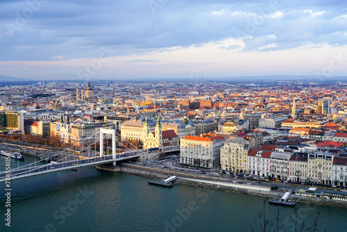 Beautiful Budapest panorama with Danube river with bridges from Gellert Hill