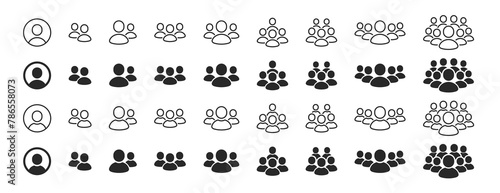 People group icon set. Leader person, crowd of people. User profile headshot avatar symbol. Man placeholder, person silhouette, photo avatar. Group of people, leaders or users. Vector illustration
