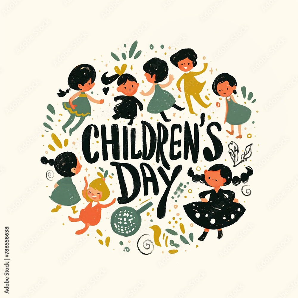 Logo Children's day is a fun and colorful event for kids. A group of children playing and having a good time. Logo Children's day is a fun and colorful event for kids. A group of children playing and having a good time.