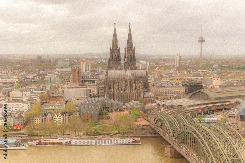 Skyline Köln vom Triangle Tower fotogrfafiert retro