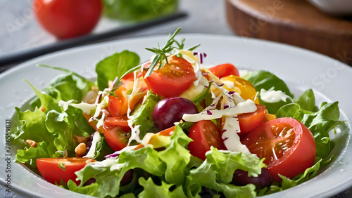 Salad with tomatoes, onions and lettuce with pieces of cheese to complete the event.