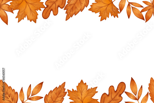 Horizontal frame autumn leaves template horizontal with copy space, empty blank fall season