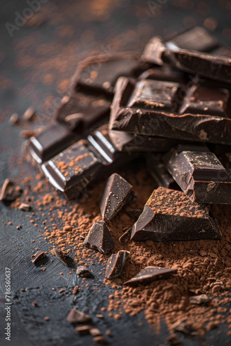 Dark Chocolate Chunks and Cacao Powder on Table