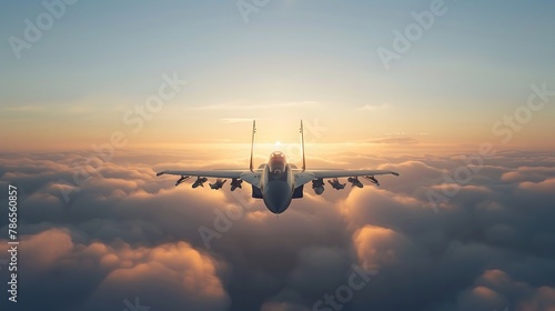 Jet fighter on a covert mission, crossing cloud barriers