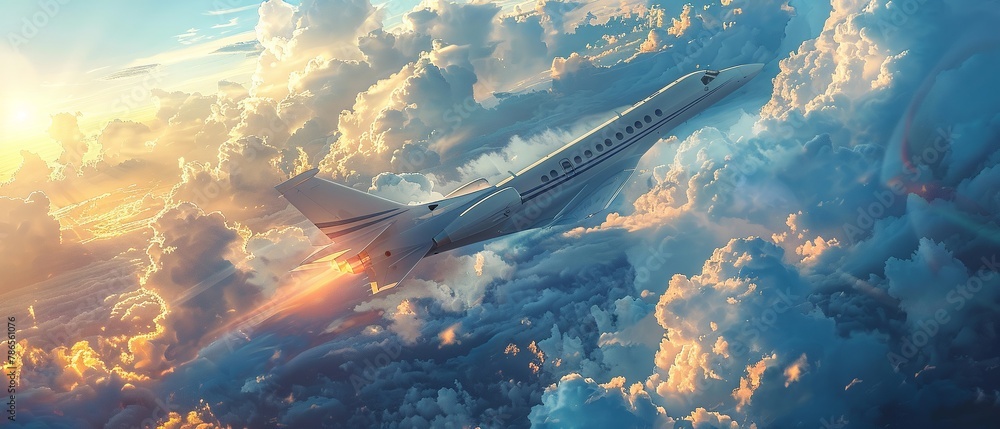 Obraz premium High-speed jet cutting through clouds, precision in the sky