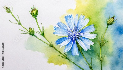 Chicory Edward Bach flower Watercolor Blue Green Delicate